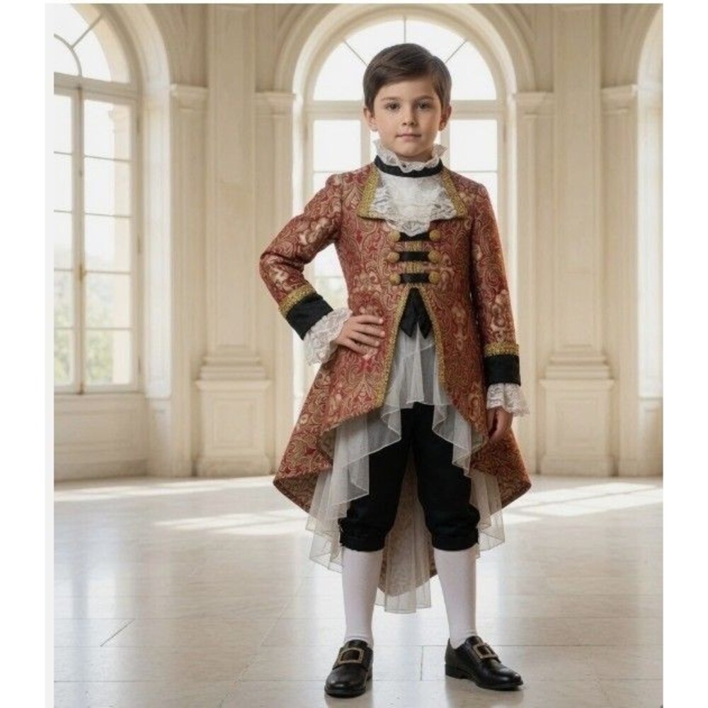 EUC Chasing Fireflies Costume Jacket Boy Sz 12 Red Gold Brocade Victorian Prince